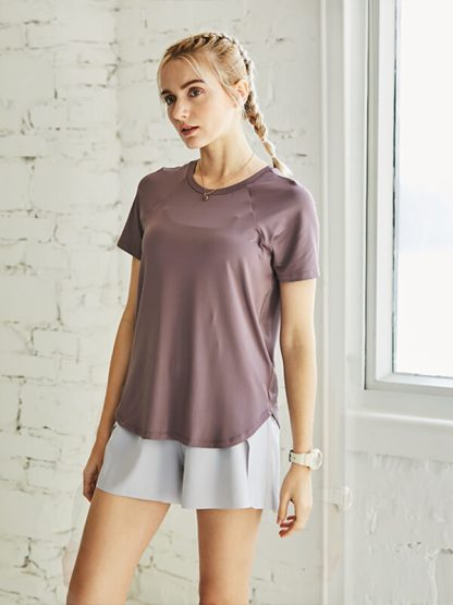 Custom women sports t shirts raglan sleeve round neck loose gym weay