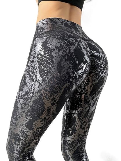 Custom women's print yoga pants snakeskin Bronzing High Waist legging pants - Image 5