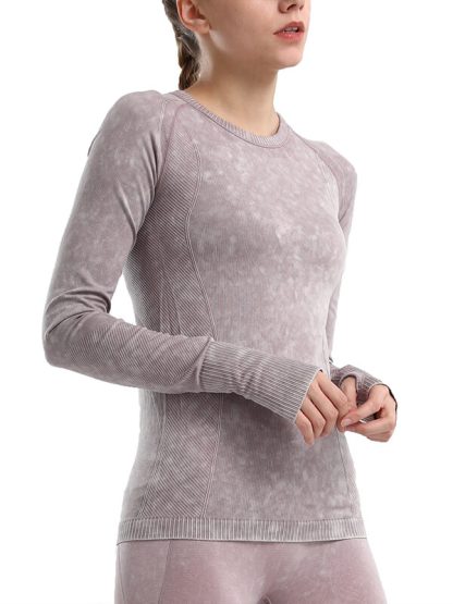 Custom workout t shirts seamless tie-dye long-sleeved gymwear - Image 2