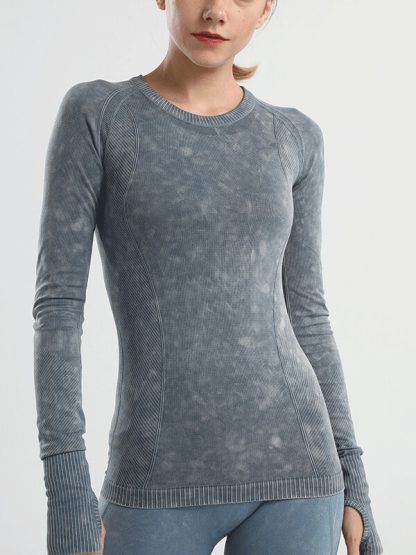 Custom workout t shirts seamless tie-dye long-sleeved gymwear - Image 4