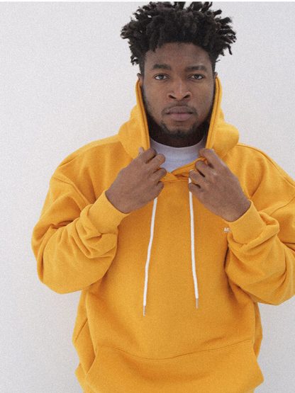 Custom yellow sweatshirt mens baggy drawstring hooded sweater