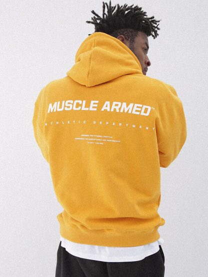 Custom yellow sweatshirt mens baggy drawstring hooded sweater - Image 3