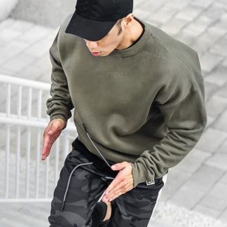 Customize your own green loose top with logo crew neck sweatshirt