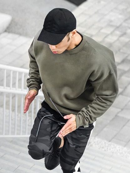 Customize your own green loose top with logo crew neck sweatshirt