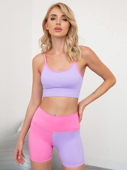 Buy gym clothes custom splicing sling sports bra and shorts set - Image 5