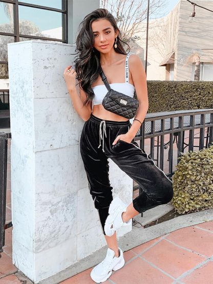 Dual striped track pants wholesale velvet jogger track pants - Image 4