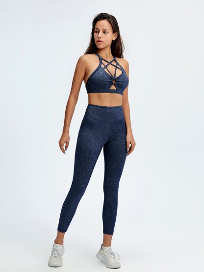 Fitness wear suppliers China sexy cross strap bra and leggings set