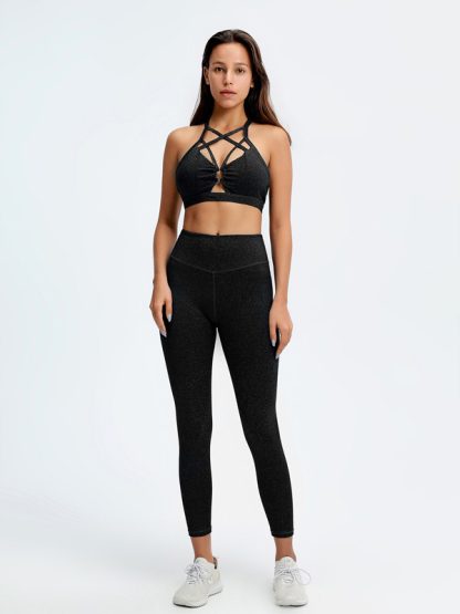 Fitness wear suppliers China sexy cross strap bra and leggings set - Image 3
