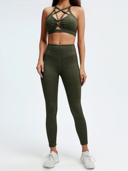 Fitness wear suppliers China sexy cross strap bra and leggings set - Image 6