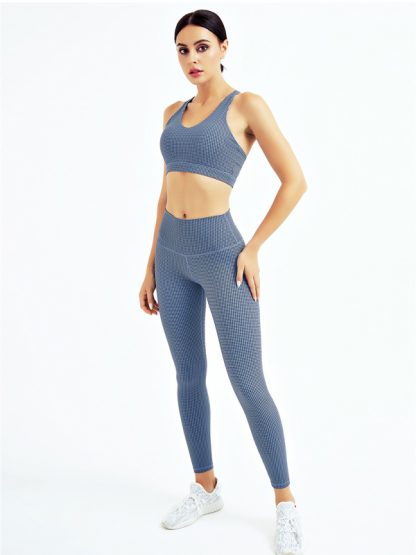Gym clothes custom workout set houndstooth sports bra and leggings - Image 2