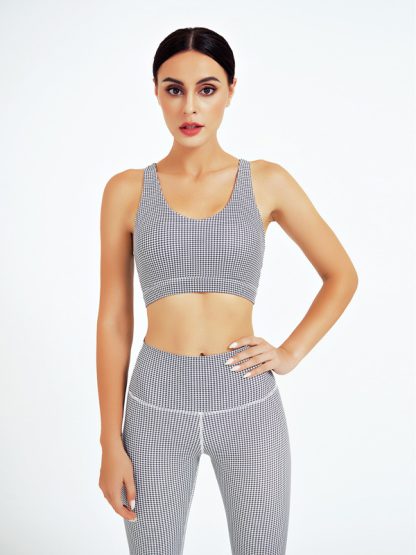 Gym clothes custom workout set houndstooth sports bra and leggings - Image 4