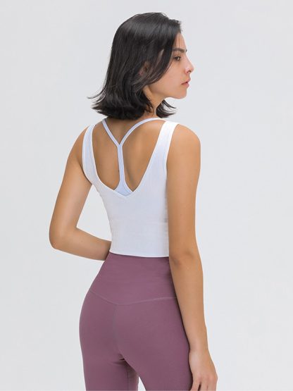 Ladies gym wear custom reversible yoga ribbed tank top - Image 2