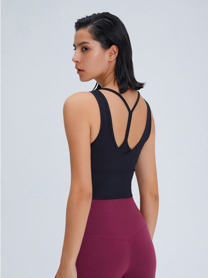 Ladies gym wear custom reversible yoga ribbed tank top - Image 3