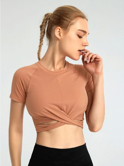 Fitness apparel manufacturers custom short sleeve fit yoga clothing - Image 6
