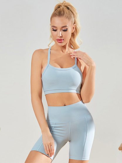 Fitness wear manufacturer China solid color biker shorts set