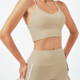 Clothing gym custom ribbed sports bra and booty shorts set
