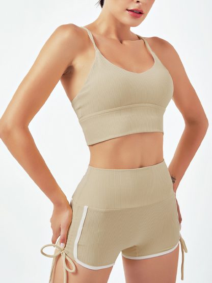 Clothing gym custom ribbed sports bra and booty shorts set