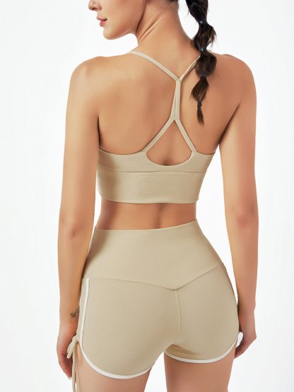 Clothing gym custom ribbed sports bra and booty shorts set - Image 2