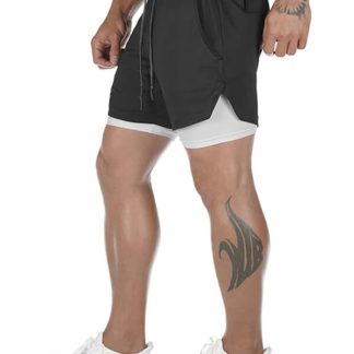 Mens Drawstring Waist 2 In 1 Sweat Jogger Shorts Wholesale