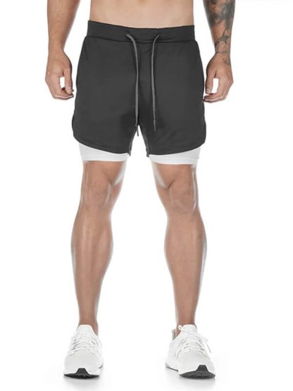 Mens Drawstring Waist 2 In 1 Sweat Jogger Shorts Wholesale - Image 2