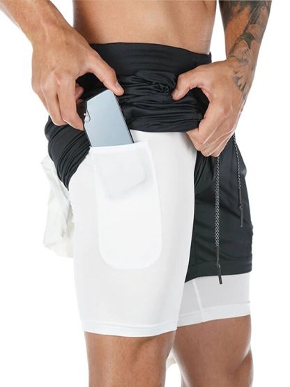 Mens Drawstring Waist 2 In 1 Sweat Jogger Shorts Wholesale - Image 3