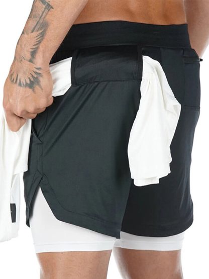 Mens Drawstring Waist 2 In 1 Sweat Jogger Shorts Wholesale - Image 4