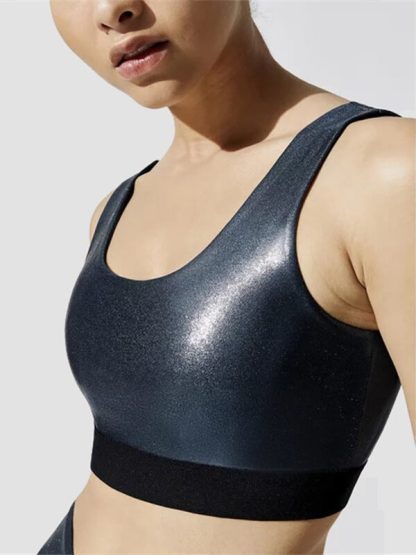 Metallic Sports Bra Wholesale Women Rose Gold Gym Bra - Image 4