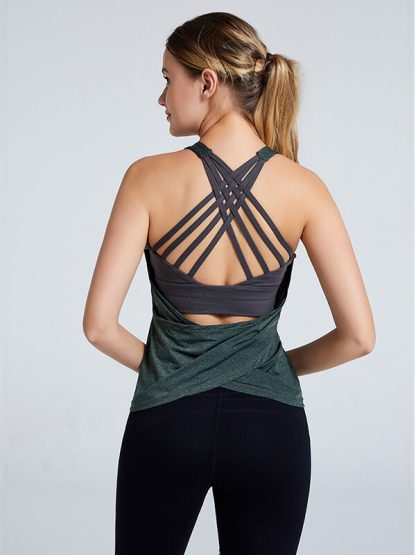Order custom cotton crossed shoulder yoga tank tops with logos - Image 5