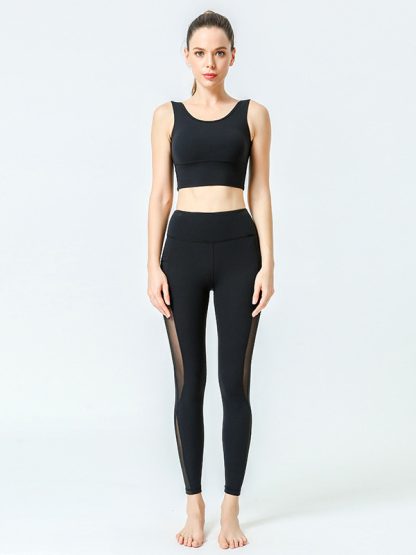 Plain gym clothing custom women's mesh panel activewear sets - Image 4