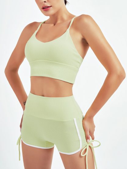 Clothing gym custom ribbed sports bra and booty shorts set - Image 6