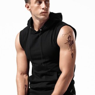Slouchy off the shoulder Sweatshirt Custom Sleeveless Hooded White and Black Tank tops