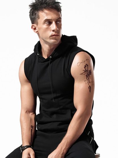 Slouchy off the shoulder Sweatshirt Custom Sleeveless Hooded White and Black Tank tops