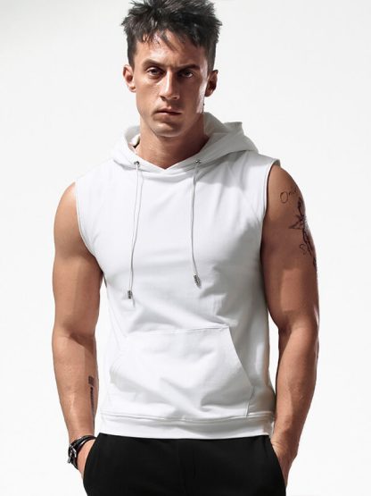 Slouchy off the shoulder Sweatshirt Custom Sleeveless Hooded White and Black Tank tops - Image 4