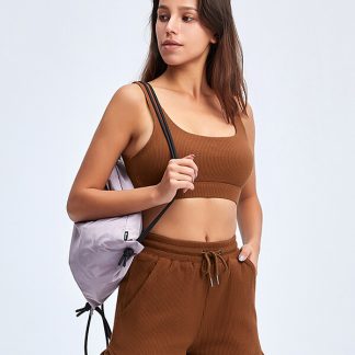 Sports bra and shorts set wholesale u-neck pit strip suits