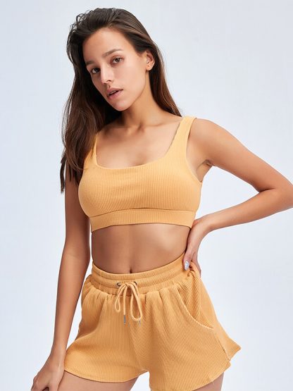Sports bra and shorts set wholesale u-neck pit strip suits - Image 4