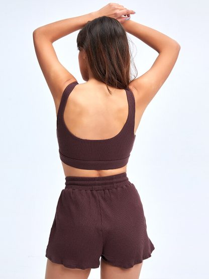 Sports bra and shorts set wholesale u-neck pit strip suits - Image 5