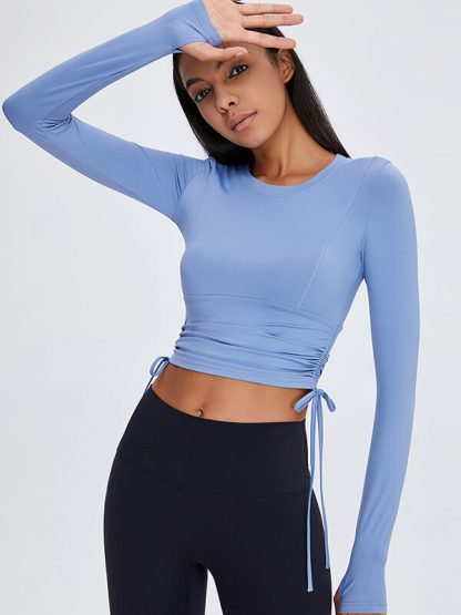 Sports t shirt custom designs folds long sleeve yoga wear - Image 4