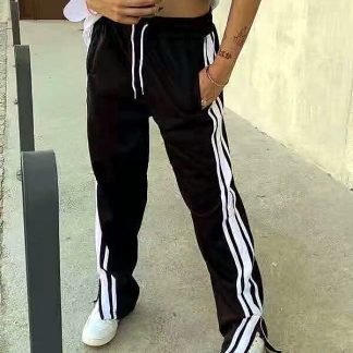 Stripe track pants custom with zipper black jogger pants
