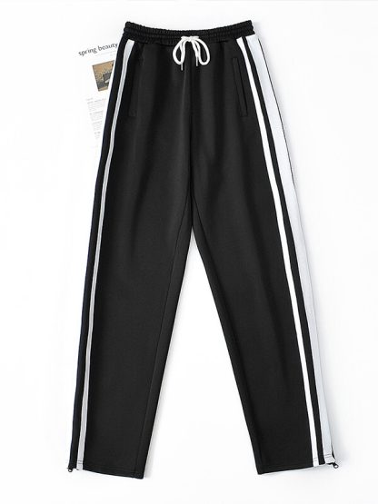 Stripe track pants custom with zipper black jogger pants - Image 5