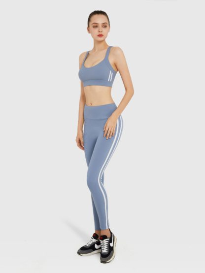 Activewear apparel manufacturers striped sports leggings and bra - Image 2