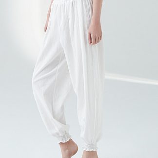White cotton yoga pants custom baggy linen ruffle yoga pants