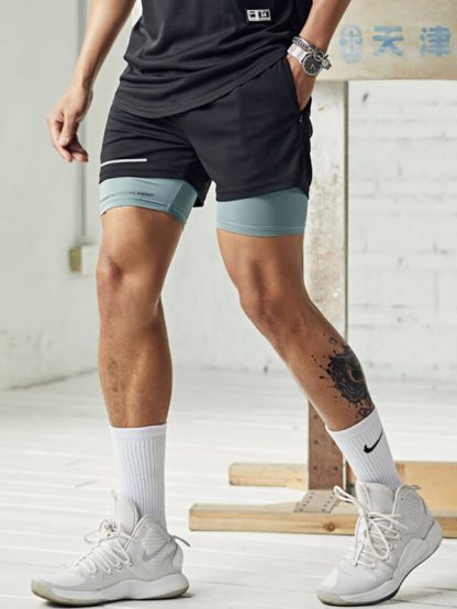 Wholesale athletic shorts side slit hit color mens running shorts