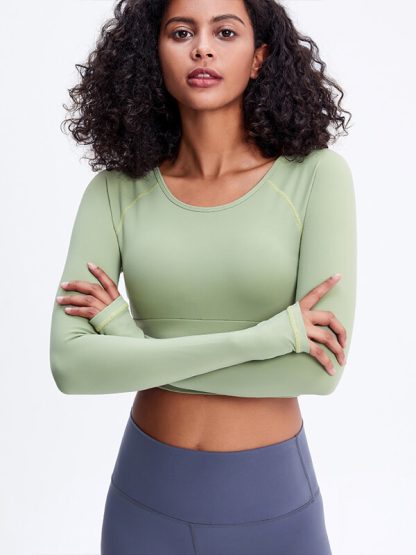 Wholesale gym t shirt crop sportswear raglan sleeves crop yoga wear - Image 2