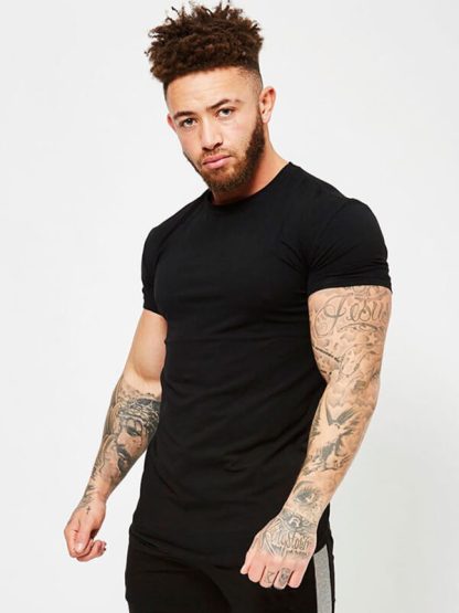 Wholesale gym t shirts men's black short-sleeved sports top manufacturer