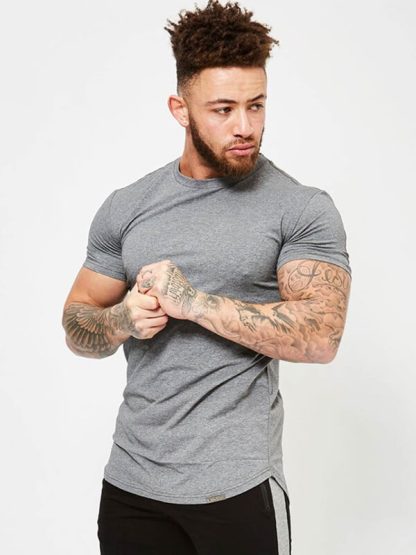 Wholesale gym t shirts men's black short-sleeved sports top manufacturer - Image 2