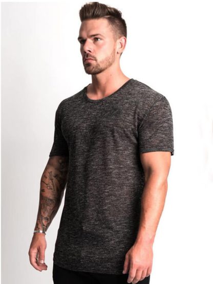 Wholesale gym t shirts men's black short-sleeved sports top manufacturer - Image 3