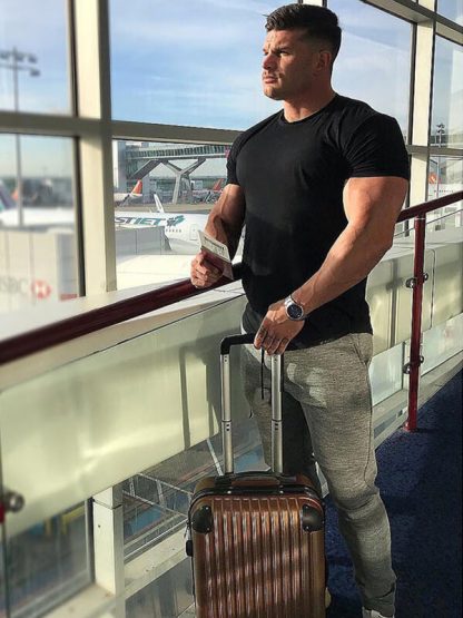 Wholesale gym t shirts men's black short-sleeved sports top manufacturer - Image 5
