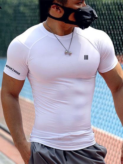 Wholesale men gym t shirts logo printing sports spandex top - Image 4