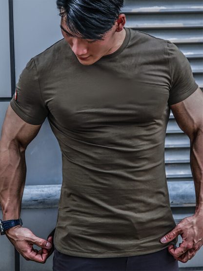 Wholesale men gym wear? green round neck sports t shirts