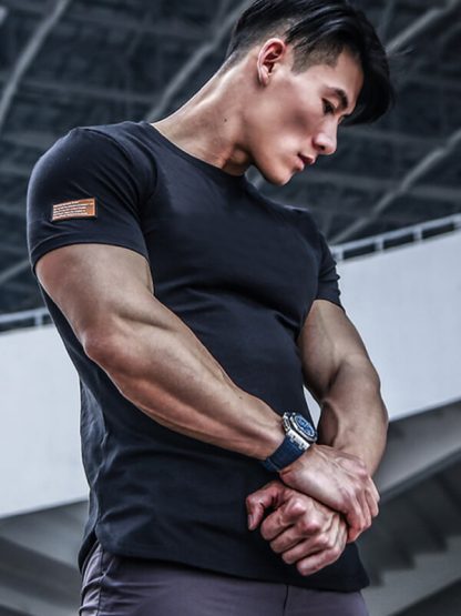 Wholesale men gym wear? green round neck sports t shirts - Image 2